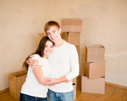 Packed boxes and furniture ready for transport in Sutton